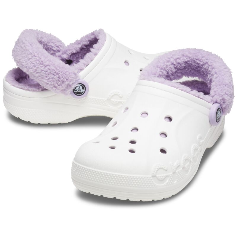 Crocs™ Baya Lined Fuzz Strap Clog White/Lavender