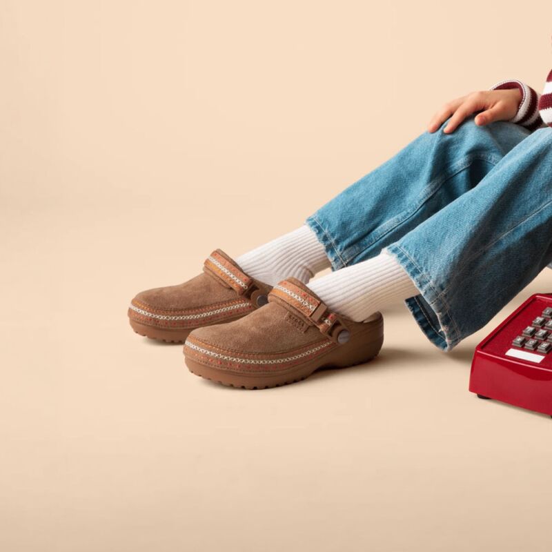 Crocs™ Classic Crafted Vegan Suede Stitch Clog Kids' Sepia
