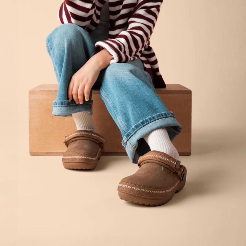 Crocs™ Classic Crafted Vegan Suede Stitch Clog Kids' Sepia